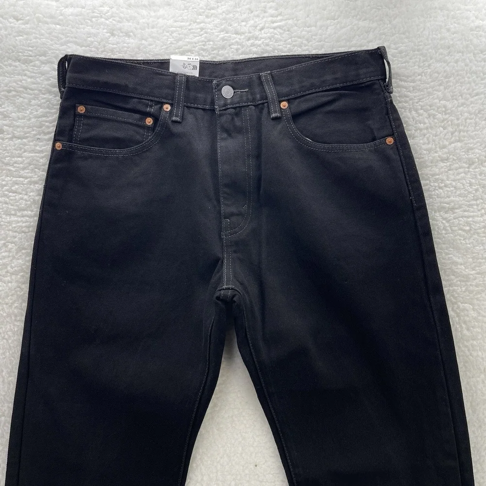Levis 505 Jeans Mens 34x34 Black Regular Straight Dark Wash Denim Cowboy Grunge